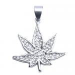Stainless Steel  Hemp Leaf Pendant with CZ Accents